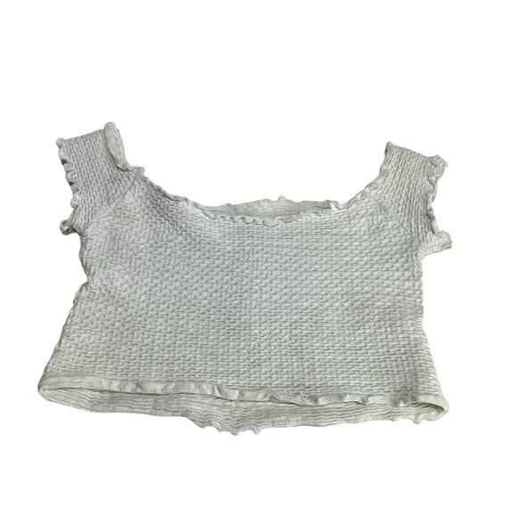 Intimately free People White Smocked Off Shoulder Crop Top Ruffle Hem Size S - Picture 1 of 3